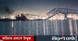 জাহাজের ধাক্কায় সেতু ভেঙে নদীতে