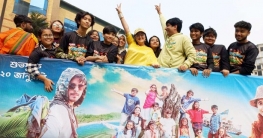 ট্রাকে ঢাকা শহরে সিনেমার প্রচারণায় পরীমণি