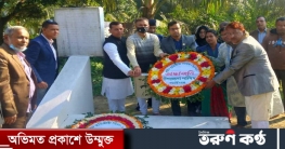 শান্তিগঞ্জে শহিদ তালেব ও কৃপেন্দ্র দাসের সমাধীতে পুষ্পস্তবক অর্পণ